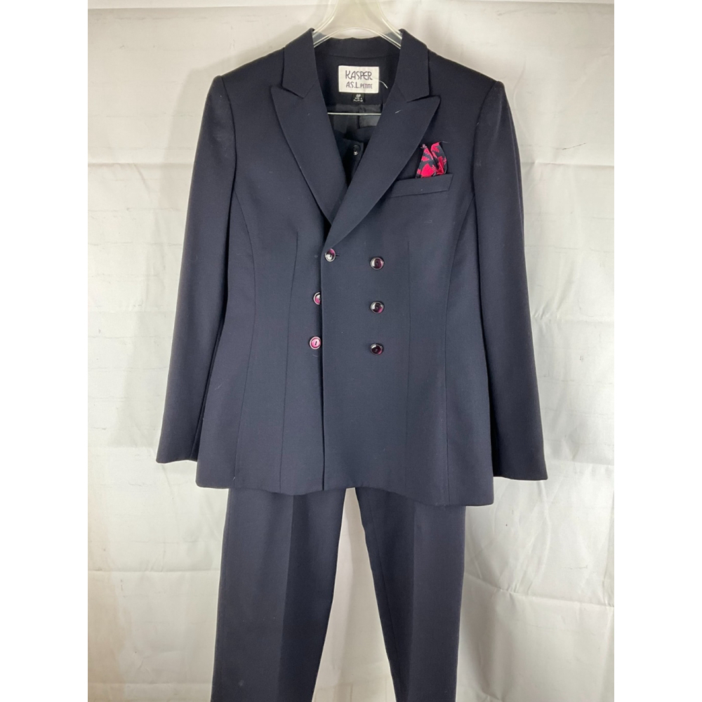 Women's Kasper ASL 2-Piece Double Breasted Blazer Pant Suit Black Size 8P EUC